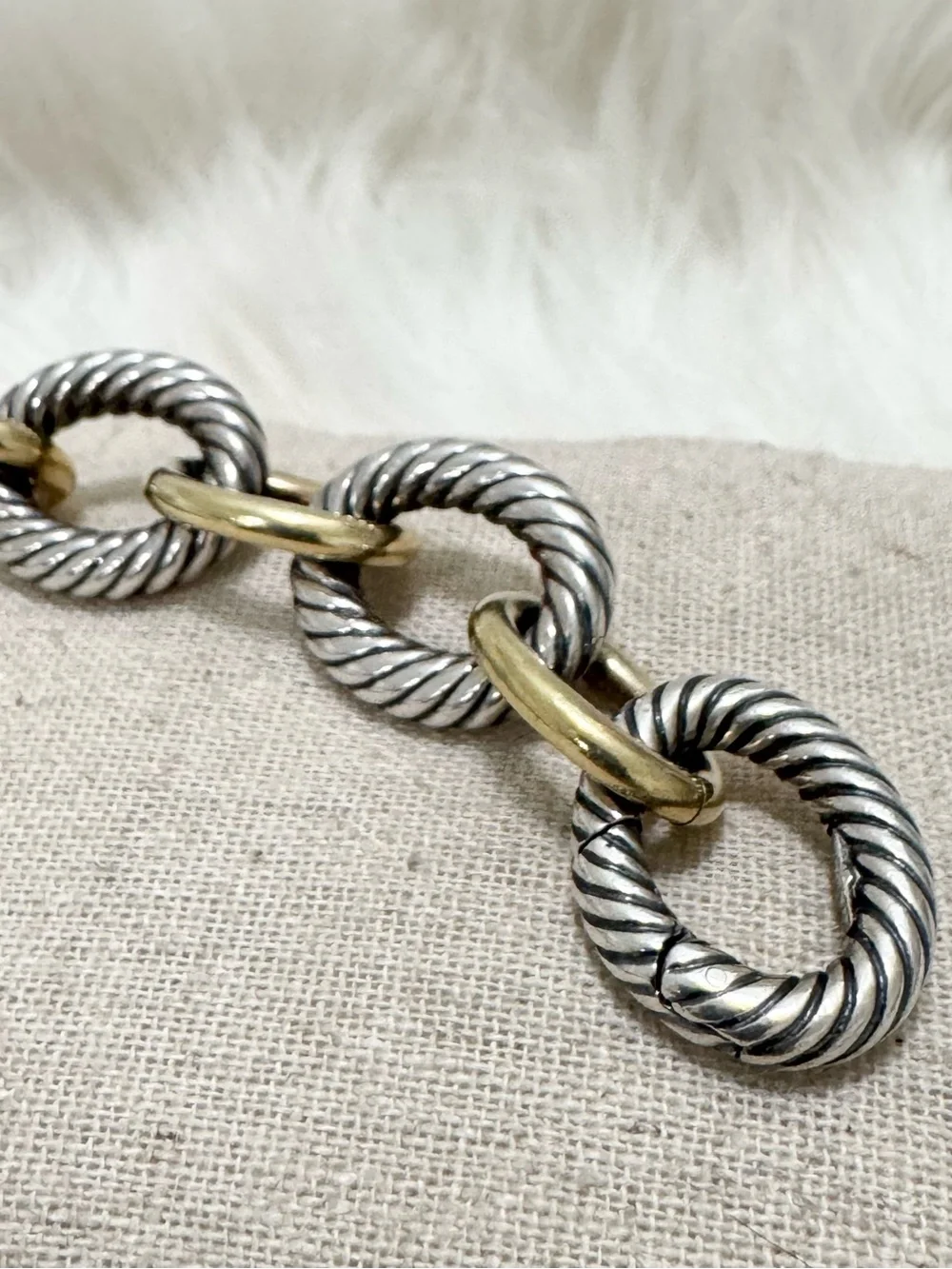 David Yurman XL Oval Link .925 18K Gold Cable Link Bracelet - Picture 6 of 10